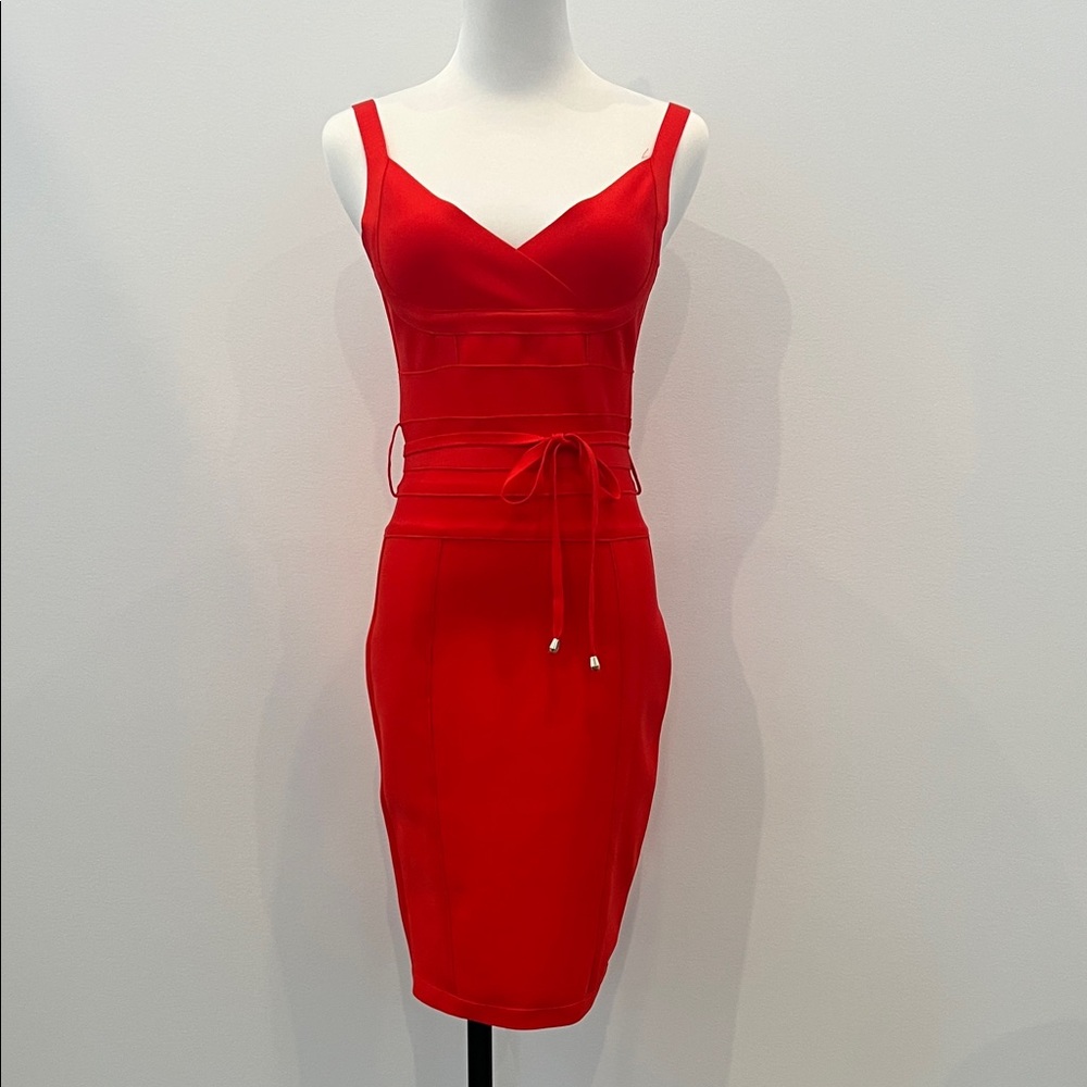 Chic Red Midi Dress with Tie Waist